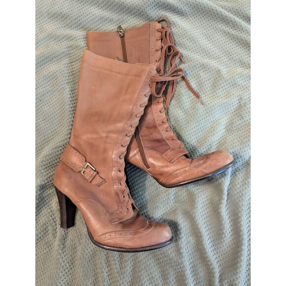 Tribeca by Kenneth Cole Women's Size 10 Brown Leather Lace Up Heeled Boots - Picture 1 of 7